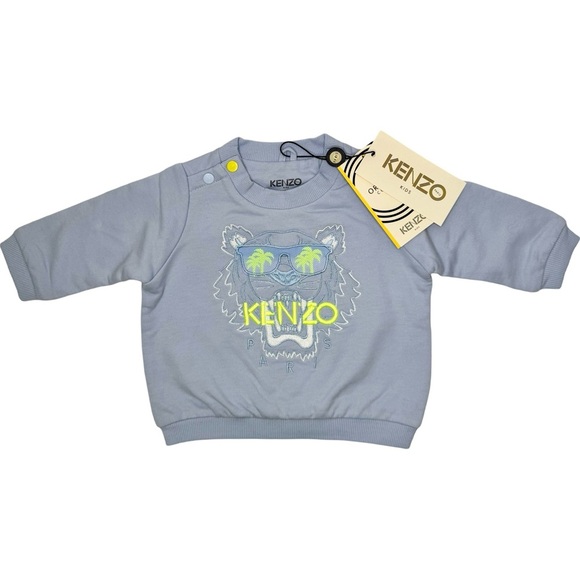 NWT KENZO Kids Baby Tiger Logo Embroidered Sweatshirt Blue Size 6M - Picture 1 of 16
